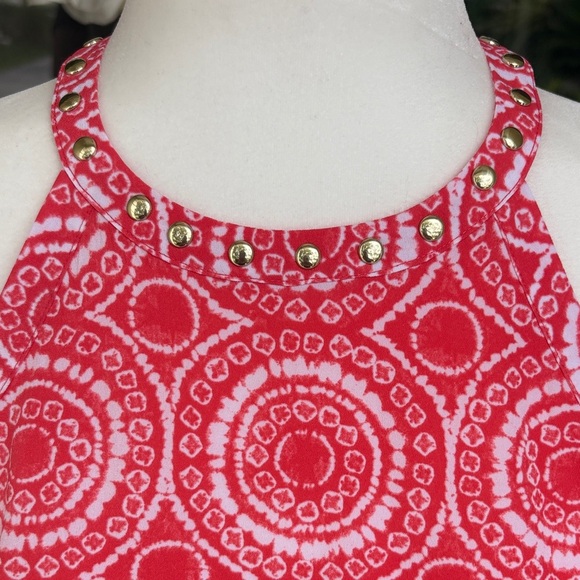 Michael Kors Pink Circle Print Gold Studded Halter Tank Top - Picture 2 of 6